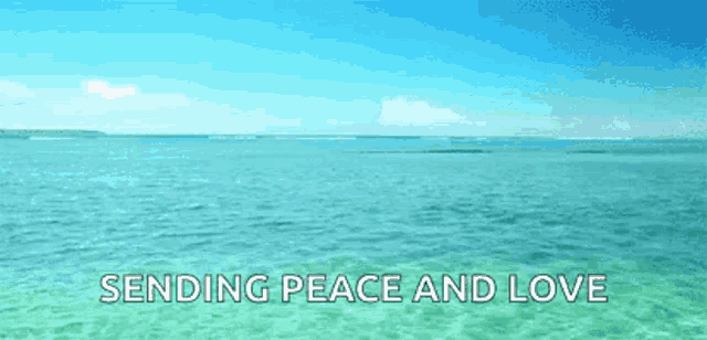 a greeting card with a picture of the ocean and the words sending peace and love .