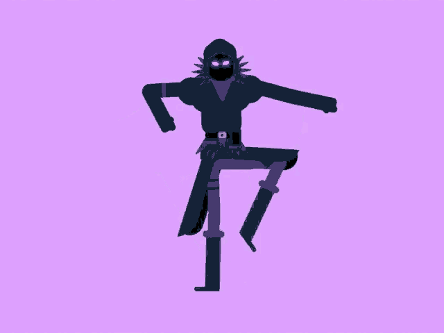 a cartoon character is jumping in the air on a pink background .