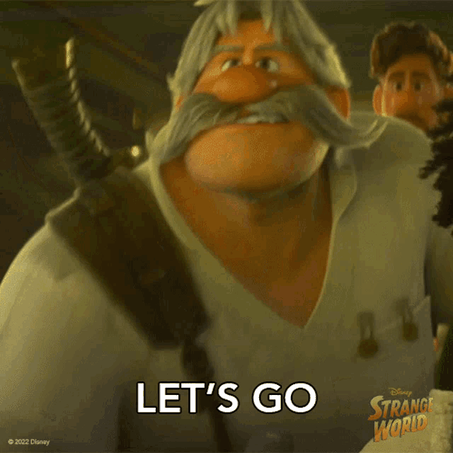 a man with a mustache says let 's go in strange world