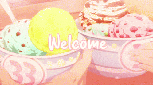 two bowls of ice cream with the word welcome written on it