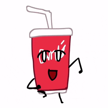 a cartoon drawing of a red cup of soda with a straw and arms and legs .