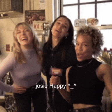 three women are posing for a picture with the caption " josie happy " on the bottom