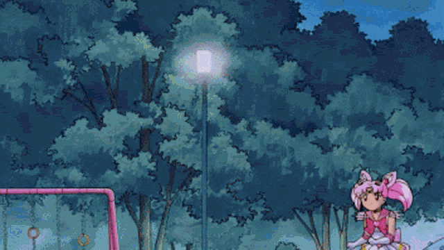 a cartoon of sailor moon and chibi moon standing in a park