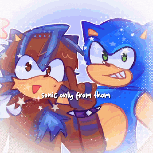 a drawing of two sonic characters with the words sonic only from them