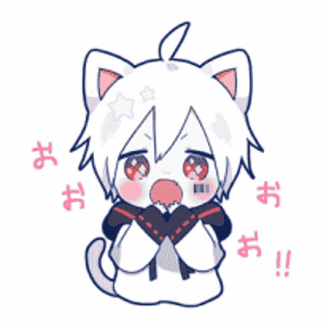 a cartoon drawing of a cat boy with a surprised look on his face .