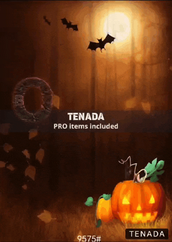 a screen shows a pumpkin and bats and says tenada pro items included