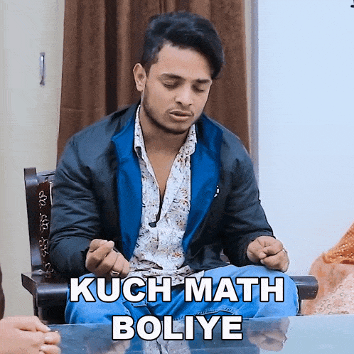 a man sitting in a chair with kuch math boliye written on the bottom of his face