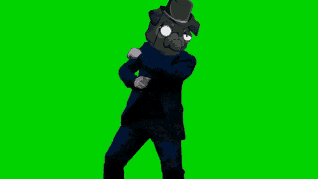 a black pug wearing a suit and top hat