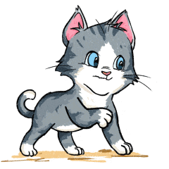 a cartoon drawing of a kitten playing with a ball of yarn