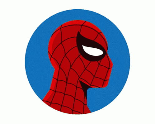 a drawing of a spider man 's head with a blue circle around it