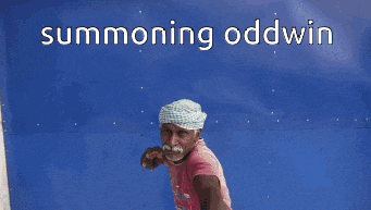 a man in a red shirt with the words summoning oddwin on the bottom