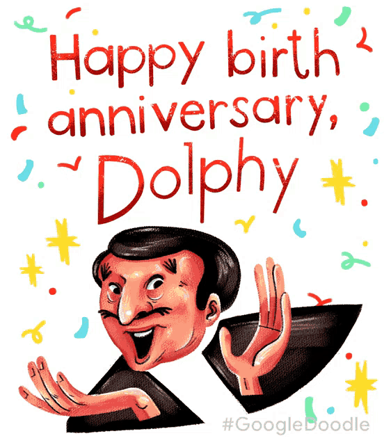 a drawing of a man with the words happy birth anniversary dolphy on it