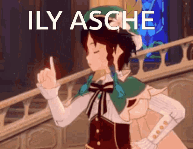 a cartoon character is giving the middle finger and the words `` ily asche '' are written above her .
