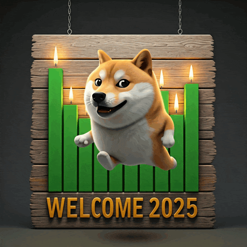 a wooden sign that says welcome 2025 with a doge