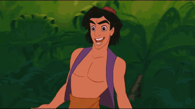 a man in a purple vest is smiling in a cartoon