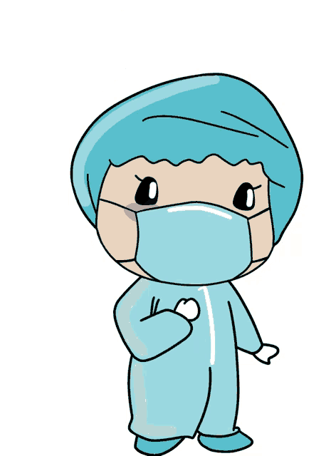 a cartoon drawing of a woman wearing a blue head scarf