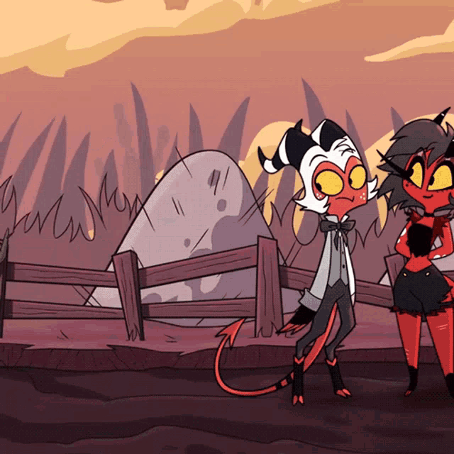 a cartoon of two demons standing next to each other