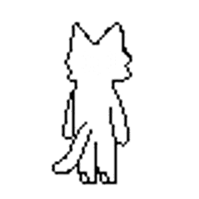 a black and white drawing of a cat with big eyes and a tail .