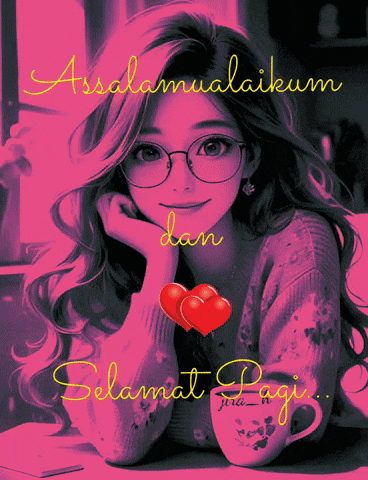 a picture of a girl with glasses and the words assalamualaikum dan selamat pagi on it