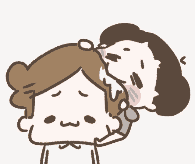 a cartoon drawing of a woman holding a child 's head