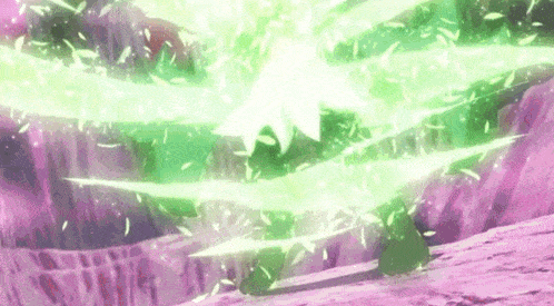a person is standing in front of a purple and green background with a green light coming out of it .