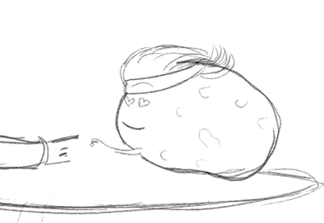 a black and white drawing of a strawberry with hearts on it