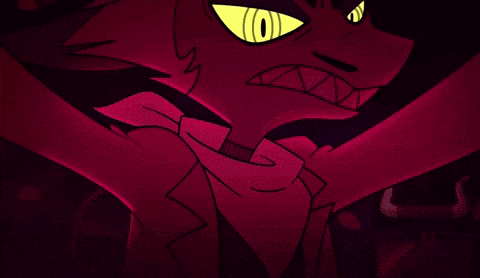 a cartoon character with yellow eyes is wearing a red suit and tie