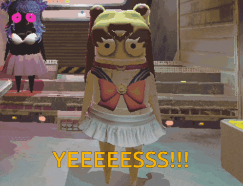 a cartoon character in a sailor suit says yeeeess