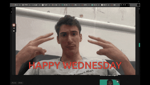 a screen shot of a man with the words happy wednesday