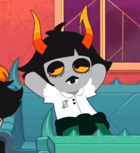 a cartoon character with horns is wearing a white shirt with the letters j and t on it