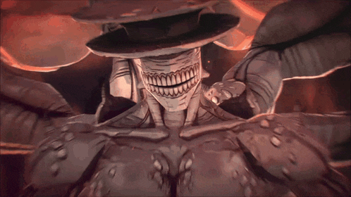 a cartoon drawing of a monster with a big smile on his face