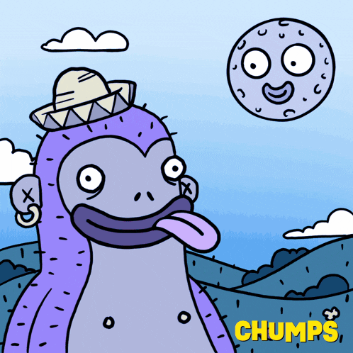 a cartoon of a monkey wearing a sombrero with the word chumps below it