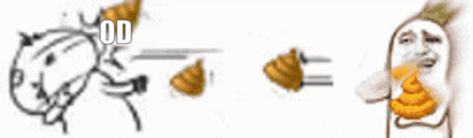 a cartoon character is holding a pile of poop in his hand and another cartoon character is holding a pile of poop .