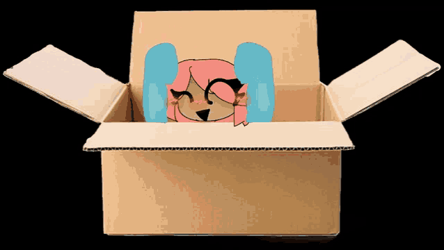 a cardboard box has a drawing of a girl in it