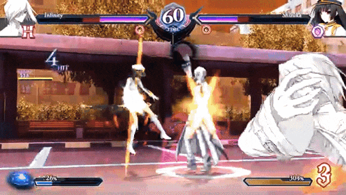 a video game is being played with infinity and shizuka fighting each other