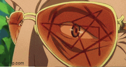 a close up of a person wearing sunglasses with a pentagram on the lenses