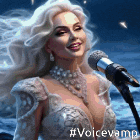 a woman singing into a microphone with the hashtag #voicevamp on the bottom