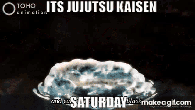 a poster for jujutsu kaisen shows a man with blood on his face and says saturday