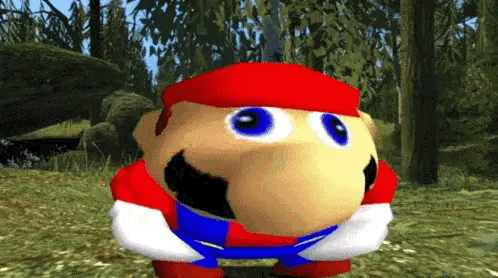 a close up of a cartoon character standing in a field .