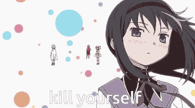 a cartoon of a girl with the words kill yourself written on the bottom