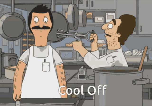 bob 's burgers characters in a kitchen with the words cool off on the bottom