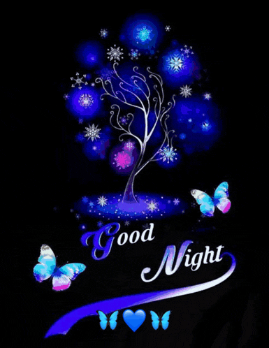 a tree with snowflakes and butterflies and the words good night