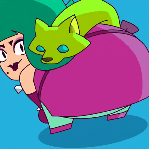 a cartoon drawing of a girl with green hair