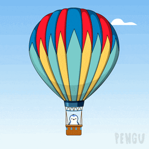 a colorful hot air balloon with a penguin in it is labeled pengu