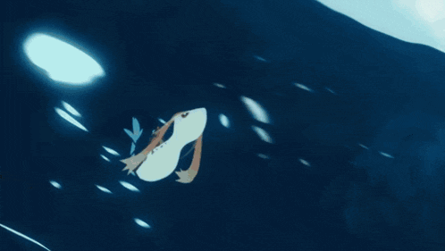 a close up of a painting of a person swimming in the water