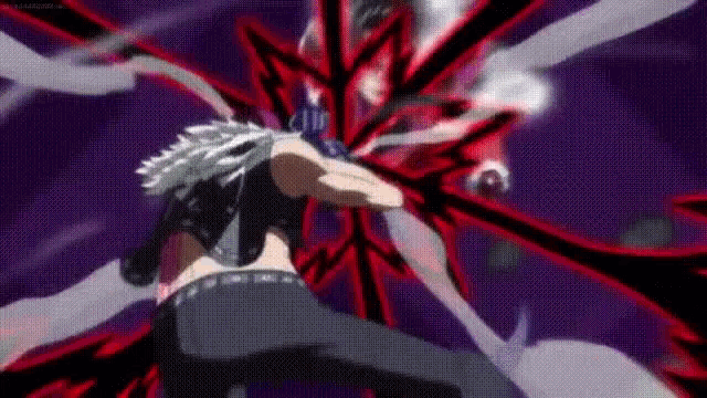 a man is fighting another man with a sword in a purple background .