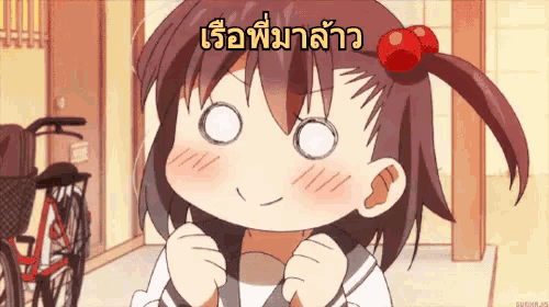 a cartoon girl with a red bow in her hair is making a funny face