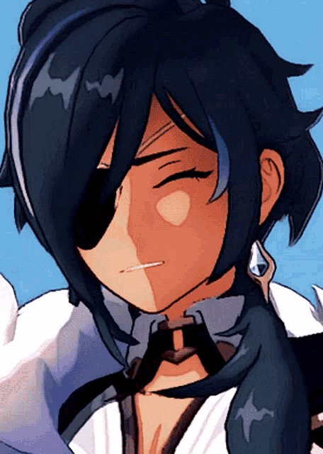 a close up of a cartoon character with black hair