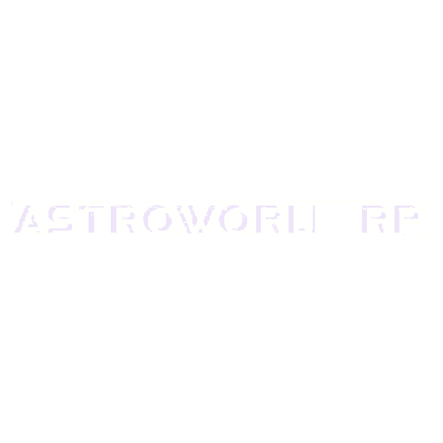 a logo for astroworld rp with purple and white letters on a white background