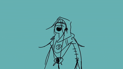 a drawing of a man wearing a hood and sunglasses holding a gun